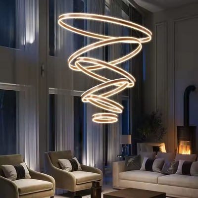 Modern Chandelier Large Led Pendant Light Fixture Luxury Acrylic Adjustable Circle High Ceiling Ring Lamp for Hotel Dining Room