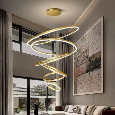Modern Chandelier Large Led Pendant Light Fixture Luxury Acrylic Adjustable Circle High Ceiling Ring Lamp for Hotel Dining Room