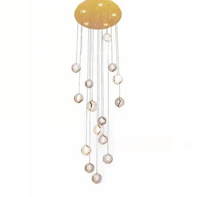 Villa Hotel Loft Staircase Hanging Light Fixture Design Modern Acrylic Corrugated Ball Pendant Lamp With LED Light Strip