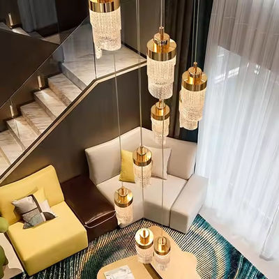 Custom LED Villa Hotel Staircase High Decor Lamp Modern Acrylic Chandelier Pendant Light 30000 Hours Lifespan