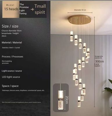 Luxury Crystal Stick Chandelier With Adjustable Height Stair Feature For Restaurant Hotel Or Villa Plug-in Light Source