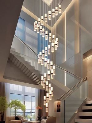 Luxury Crystal Stick Chandelier With Adjustable Height Stair Feature For Restaurant Hotel Or Villa Plug-in Light Source