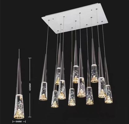 Modern Villa Loft Apartment Stair Light With Three Colors Changing Crystal Chandelier