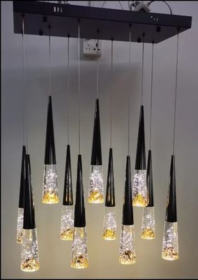 Modern Villa Loft Apartment Stair Light With Three Colors Changing Crystal Chandelier