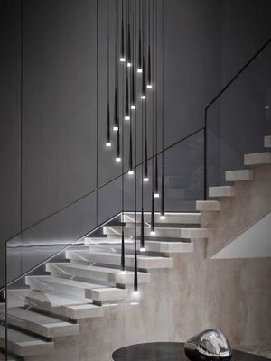 Staircase Rotating Chandelier Tapered Black LED Loft Apartment Tube Chandelier Long Chandelier
