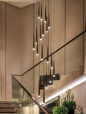 Staircase Rotating Chandelier Tapered Black LED Loft Apartment Tube Chandelier Long Chandelier