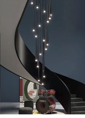 Staircase Rotating Chandelier Tapered Black LED Loft Apartment Tube Chandelier Long Chandelier