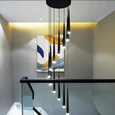 Staircase Rotating Chandelier Tapered Black LED Loft Apartment Tube Chandelier Long Chandelier