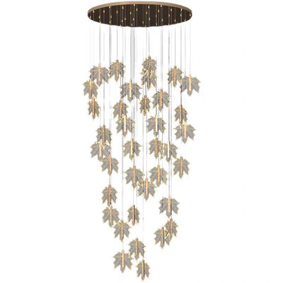 Modern Led Simple Art Leaf Acrylic Chandelier Gold Home Hotel Staircase Dining Decorate Pendant Light