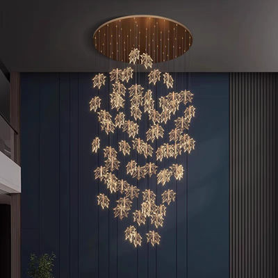 Modern Led Simple Art Leaf Acrylic Chandelier Gold Home Hotel Staircase Dining Decorate Pendant Light