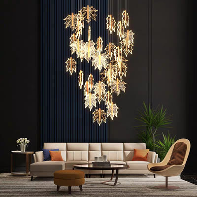 Modern Led Simple Art Leaf Acrylic Chandelier Gold Home Hotel Staircase Dining Decorate Pendant Light