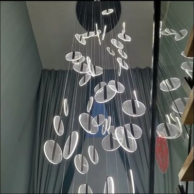 High Ceiling Villa Staircase Led Chandelier Spiral Staircase Round Cake Acrylic Hanging Chandelier Modern Household Lamps