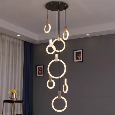 Stair Loft Apartment Duplex Chandeliers Light With Modern Simple Pick For Villa Ring Long Chandeliers 10KG Gold/Custom Design