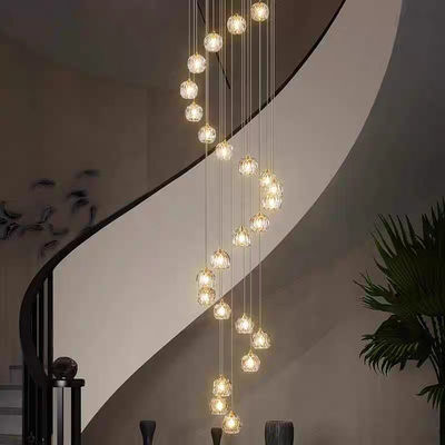 15 KG Crystal Football All Copper Crystal Light Luxury Living Room Apartment Villa Living Room Rotating Rise Staircase Long Pendant Lamp