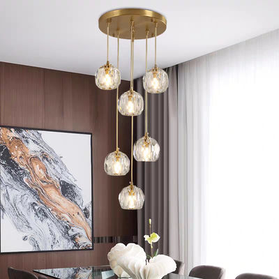 15 KG Crystal Football All Copper Crystal Light Luxury Living Room Apartment Villa Living Room Rotating Rise Staircase Long Pendant Lamp