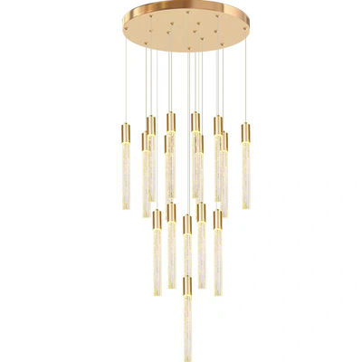 Modern Luxury Interior Hotel Stair Pendant Lamp Gold / Black Crystal Stick Design