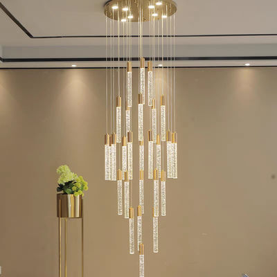 Modern Luxury Interior Hotel Stair Pendant Lamp Gold / Black Crystal Stick Design
