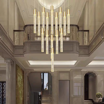 Modern Luxury Interior Hotel Stair Pendant Lamp Gold / Black Crystal Stick Design