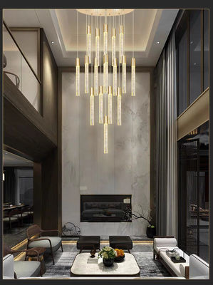 Modern Luxury Interior Hotel Stair Pendant Lamp Gold / Black Crystal Stick Design
