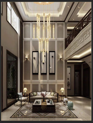 Modern Luxury Interior Hotel Stair Pendant Lamp Gold / Black Crystal Stick Design