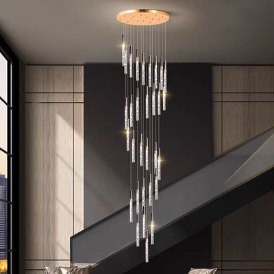 Simple Stairwell Long Crystal Column Chandelier High Ceiling Attic Residential Ceiling Staircase Branch Chandelier Lighting LED Chandelier