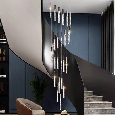 Simple Stairwell Long Crystal Column Chandelier High Ceiling Attic Residential Ceiling Staircase Branch Chandelier Lighting LED Chandelier