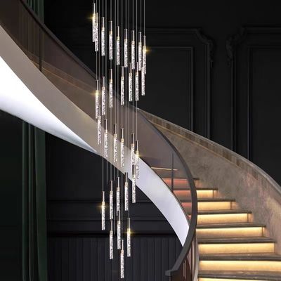 Simple Stairwell Long Crystal Column Chandelier High Ceiling Attic Residential Ceiling Staircase Branch Chandelier Lighting LED Chandelier