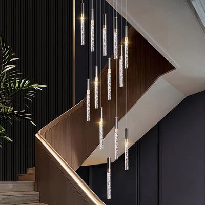 Simple Stairwell Long Crystal Column Chandelier High Ceiling Attic Residential Ceiling Staircase Branch Chandelier Lighting LED Chandelier