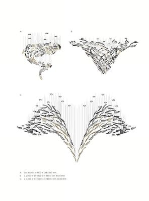 Customized Hotel Lobby Handmade Artistic Flying Feather Glass Pendant Lamp Chandelier