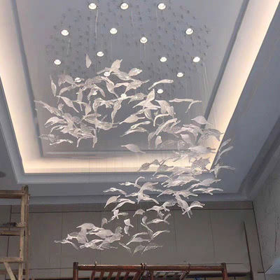 Customized Hotel Lobby Handmade Artistic Flying Feather Glass Pendant Lamp Chandelier