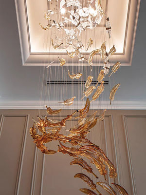 Customized Hotel Lobby Handmade Artistic Flying Feather Glass Pendant Lamp Chandelier