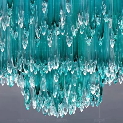 Jewelry Store Ceiling  Blue Green Icefall Handmade Blown Icicles Custom Stalagite Chandelier Hotel Lobby Villa Chandelier Engineering Lamps Non-standard Custom