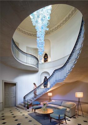 Indoor Ceiling Blue Lotus Leaf Decoration Staircase Project Modern Led Chandelier 5-Year Maintenance