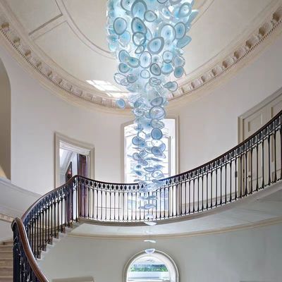 Indoor Ceiling Blue Lotus Leaf Decoration Staircase Project Modern Led Chandelier 5-Year Maintenance