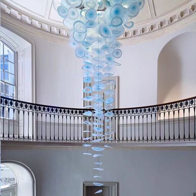 Indoor Ceiling Blue Lotus Leaf Decoration Staircase Project Modern Led Chandelier 5-Year Maintenance