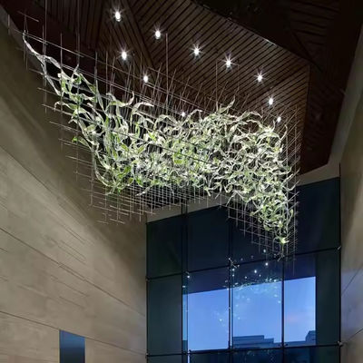 Non-Standard Custom Hotel Project Light Department Banquet Hall Glazed Grid Led Large Chandelier Wedding Hall Hanging Line Light
