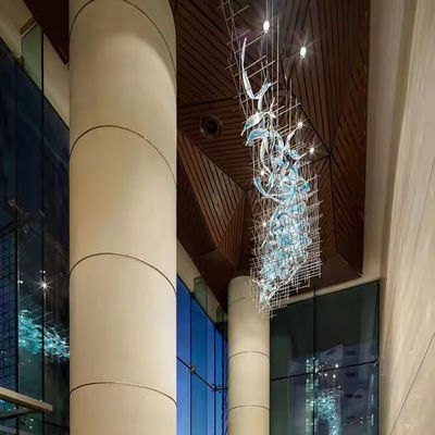 Non-Standard Custom Hotel Project Light Department Banquet Hall Glazed Grid Led Large Chandelier Wedding Hall Hanging Line Light