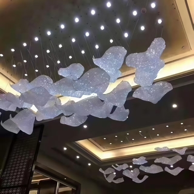 Hand-Woven Crystal Cloud Chandelier Custom Crystal Ribbon Lamp Art Deco high ceiling chandeliers