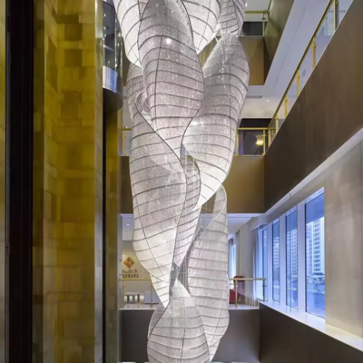 Non-Standard Engineering Custom Lighting Fixtures Large Crystal Banquet Hall Hollow Leaf Chandelier Custom Stairwell Long Chandelier LED Chandelier Pendant Chandelier Lights