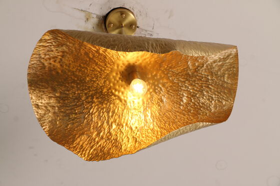 Nordic Modern Brass Crystal Handmade Lotus Leaf Blown Glass Hanging Lighting Single Hanging Kitchen Chandelier Pendant Lights