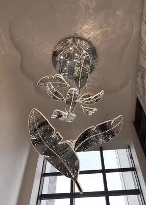 Luxury Crystal Feather Chandelier Modern Leaf Pendant Light for Staircase & Villa
