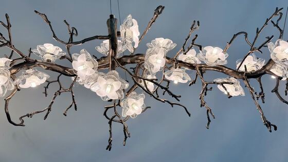 Handmade Glass Plate 6-Light Branch Chandelier with Modern Retro Style and Bronze Finish