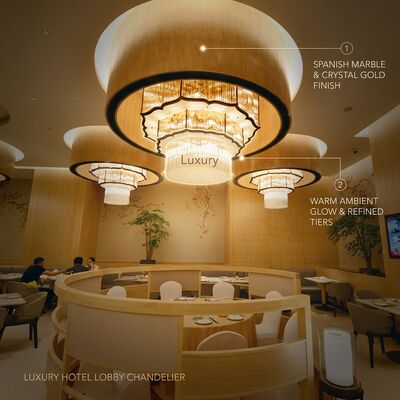 Spanish Marble Luxury Crystal Chandelier Custom Large Foyer Pendant Light for Hotel Villa Club
