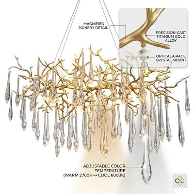 High Ceiling Custom Pendant Light Large Golden Metal Body Adjustable Color Temperature 3000-6500K For Hotel Lobby