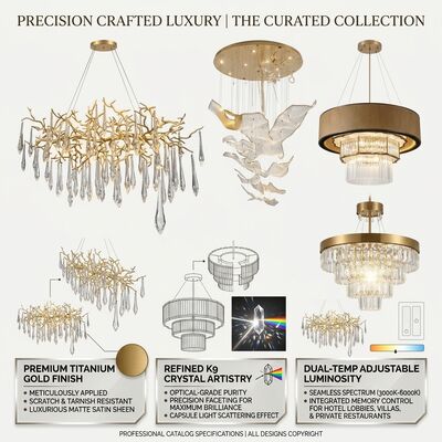 Hotel Project Pendant Light Custom Golden Metal Body Adjustable Color Temperature 3000-6500K For Guest Room