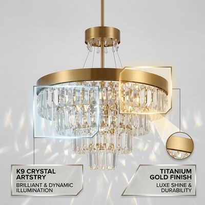 Large Custom Pendant Light Golden Metal Body Adjustable Color Temperature 3000-6500K For Hotel Lobby