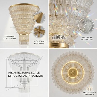Custom Size Water Droplet Chandelier Crystal Pendant Light Titanium Gold Stainless Steel 220V Hotel Villa Restaurant