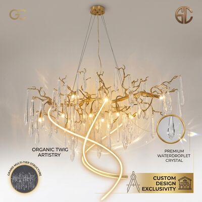 Bespoke Branch Chandelier Artistic Tree Pendant Lighting Fixture Ideal For Boutique Hotel Resort Club Lobby