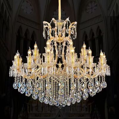 High End Crystal Candlestick Chandelier Transparent Gold Frame for Luxury Villas Museums