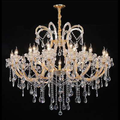 Transparent Crystal Candlestick Chandelier Gold Metal Frame E14 for Historic Buildings